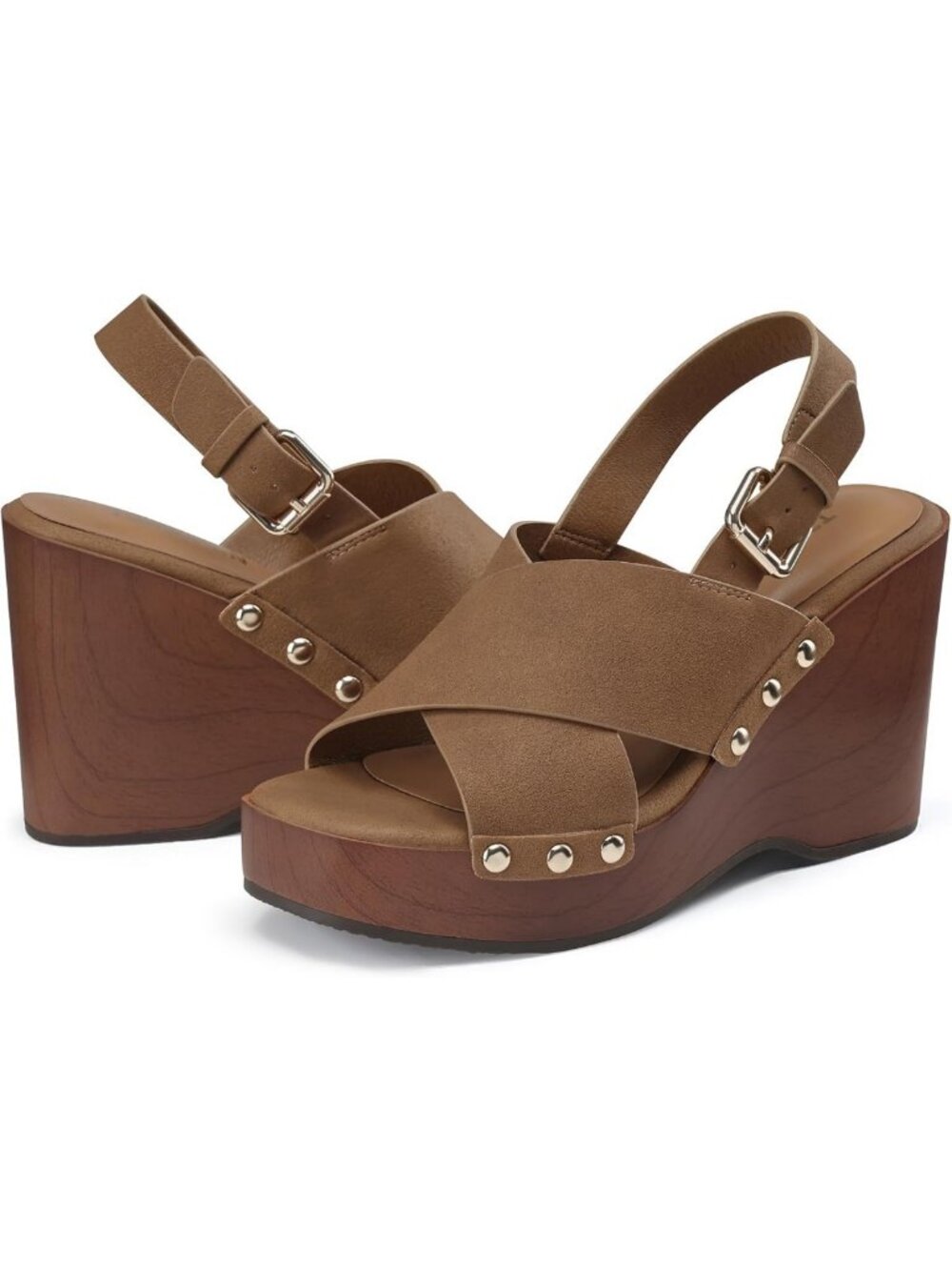 Stylish Women's Wedge Platform Sandals - 4.13" Crisscross Slingback, Square Toe